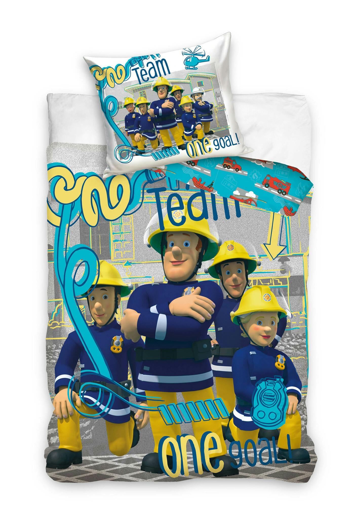 Färgglad Fireman Sam Sängkläder i bomull, 150x210 cm