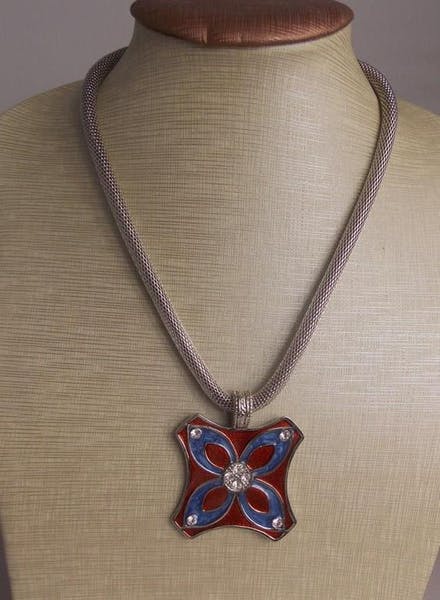 Halsband Vintage emaljerat hänge med tjock kedja