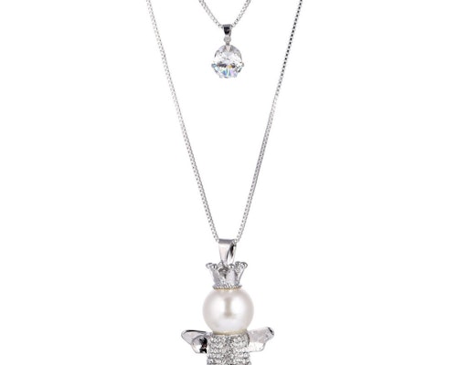 Halsband Silverfärgad  Ängel med kristaller/pärla