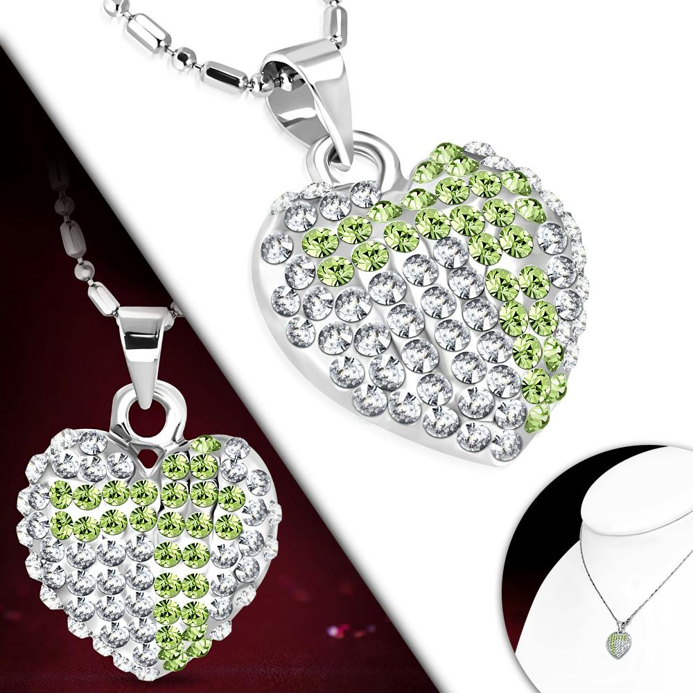 Halsband Hjärta med olivgröna och klara Cubic Zirkonia