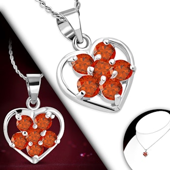 Halsband Hjärta / Blomma med  Röda Cubic Zirkonia
