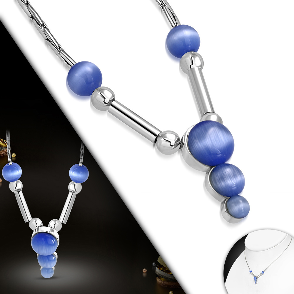 Halsband Cirklar/stavar och Blåa kattögonstenar