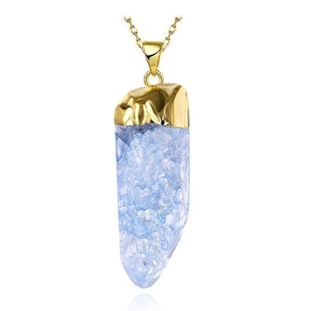 Halsband Guldfärgad med Naturstenskristall Transparent/ blå