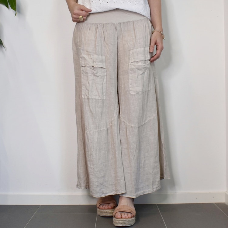 Byxkjol i linne BEIGE