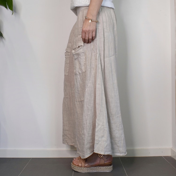 Byxkjol i linne BEIGE