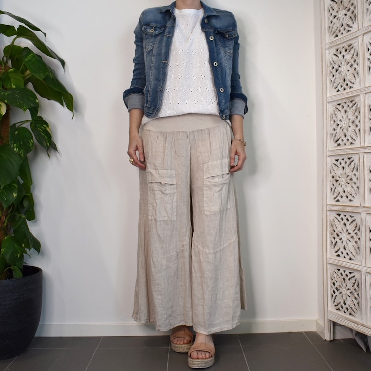 Byxkjol i linne BEIGE