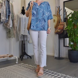 Stretchjeans Shortcut med fransar VIT - 3D Denim