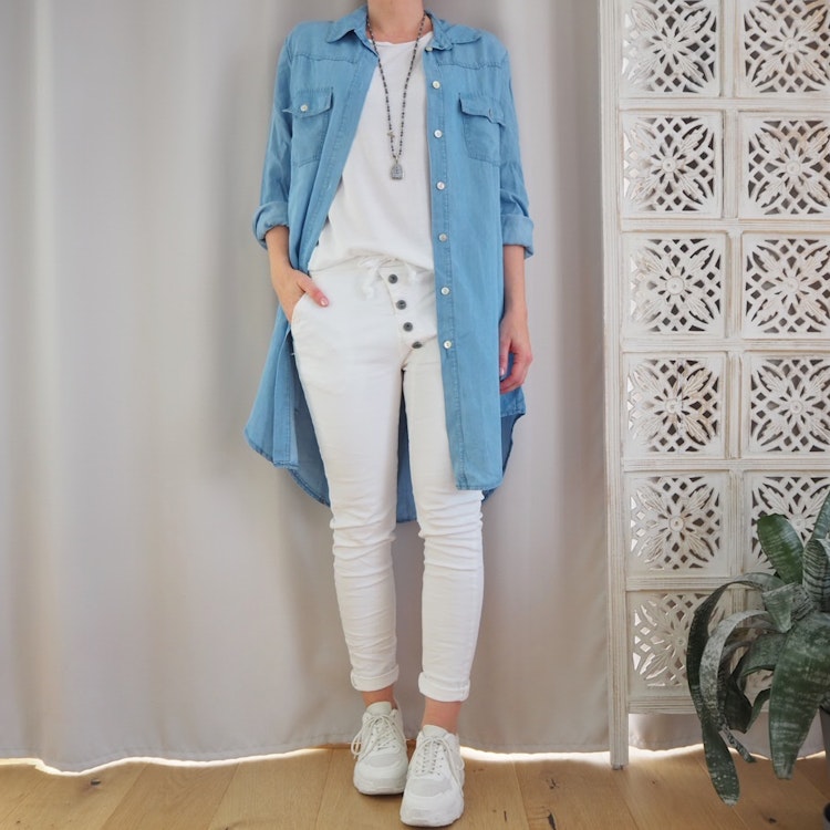 Baggy Jeans med knappar VIT - 3D Denim