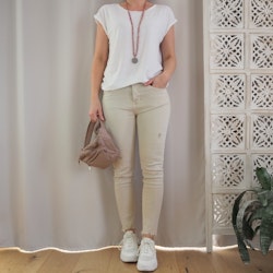 Stretchjeans med fransar BEIGE - 3D Denim