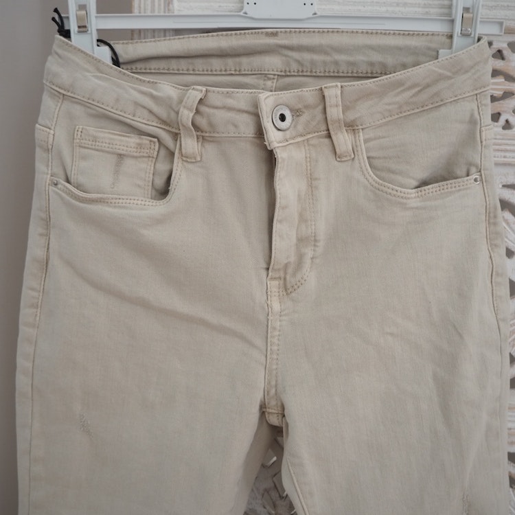 Stretchjeans med fransar BEIGE - 3D Denim