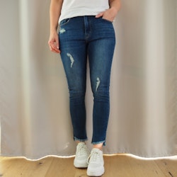 Jeans med fransar SLITEN MÖRK BLÅ - 3D Denim