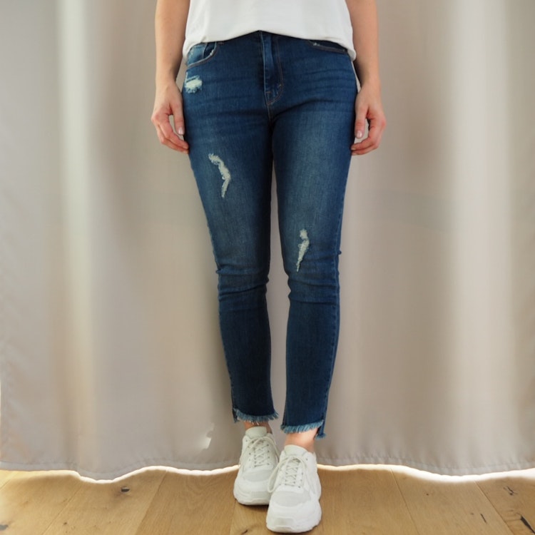 Jeans med fransar SLITEN MÖRK BLÅ - 3D Denim