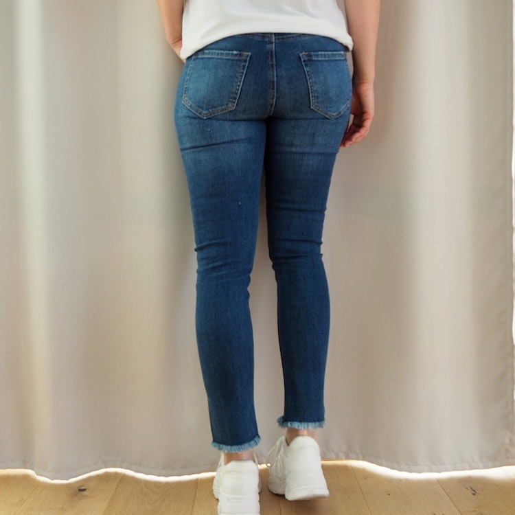 Jeans med fransar SLITEN MÖRK BLÅ - 3D Denim