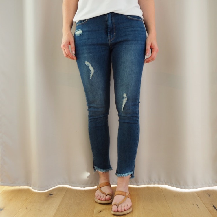 Jeans med fransar SLITEN MÖRK BLÅ - 3D Denim