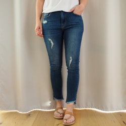 Jeans med fransar SLITEN MÖRK BLÅ - 3D Denim