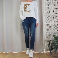 Jeans med fransar SLITEN MÖRK BLÅ - 3D Denim