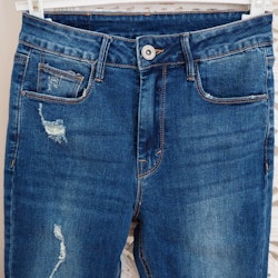Jeans med fransar SLITEN MÖRK BLÅ - 3D Denim