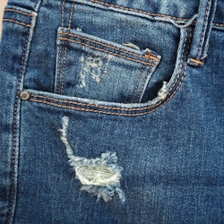 Jeans med fransar SLITEN MÖRK BLÅ - 3D Denim