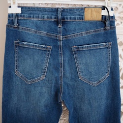 Jeans med fransar SLITEN MÖRK BLÅ - 3D Denim