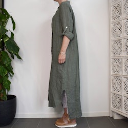 Lång skjortklänning i linne KAKI
