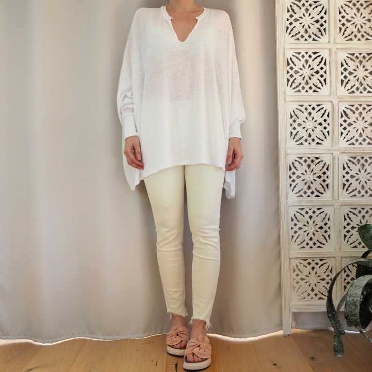 Stretchjeans med fransar KRÄMVIT/BEIGE - 3D Denim