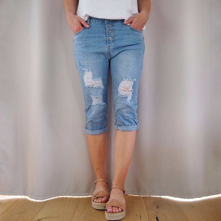 Jeans Capri SLITEN LJUS BLÅ - Newplay