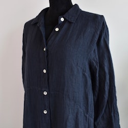 Lång skjortklänning i linne NAVY