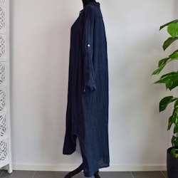 Lång skjortklänning i linne NAVY