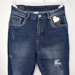 Mom Jeans SLITEN MÖRK BLÅ - Newplay
