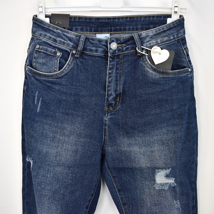Mom Jeans SLITEN MÖRK BLÅ - Newplay