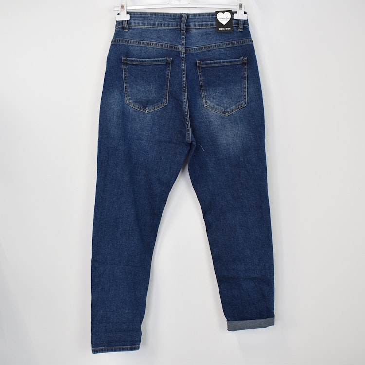 Mom Jeans SLITEN MÖRK BLÅ - Newplay