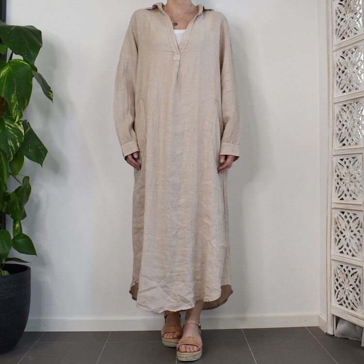 Linneklänning Vera Over Sized BEIGE - Stajl Agenturer