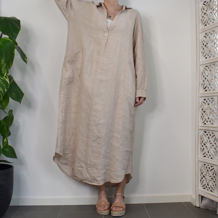 Linneklänning Vera Over Sized BEIGE - Stajl Agenturer