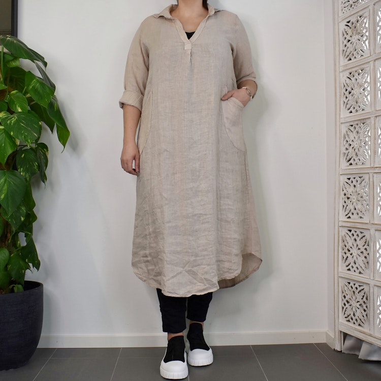 Linneklänning Vera Over Sized BEIGE - Stajl Agenturer