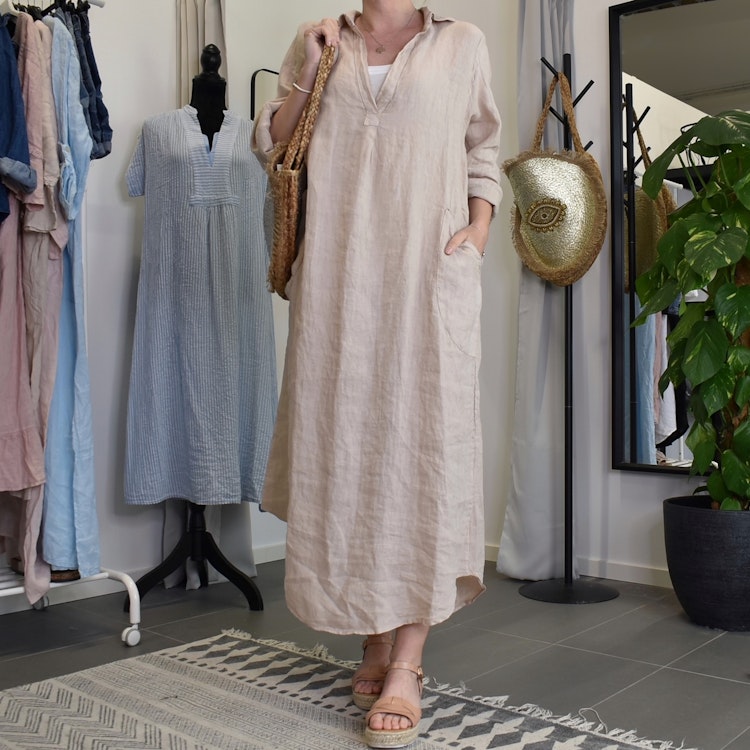 Linneklänning Vera Over Sized BEIGE - Stajl Agenturer