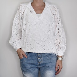 Blus med broderier VIT