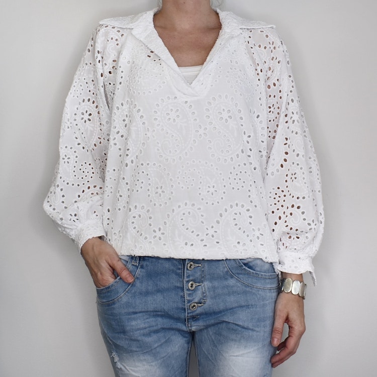 Blus med broderier VIT