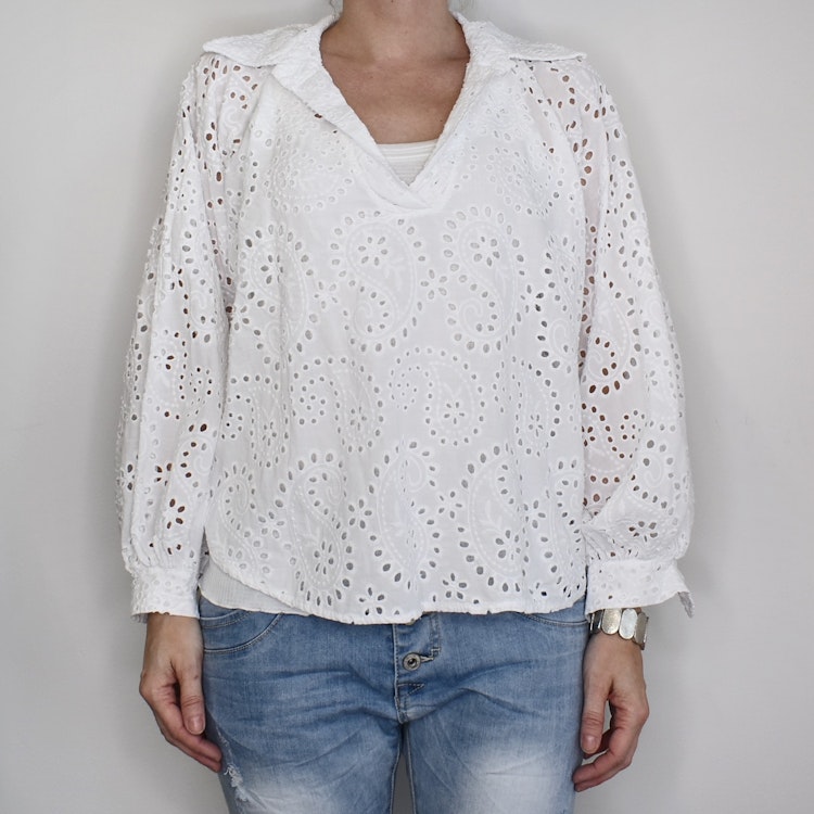 Blus med broderier VIT