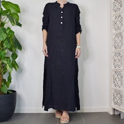 Lång linneklänning med fickor NAVY