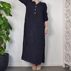 Lång linneklänning med fickor NAVY