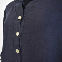 Lång linneklänning med fickor NAVY