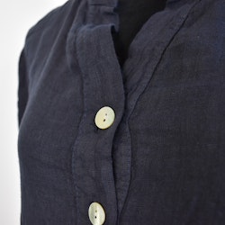 Lång linneklänning med fickor NAVY