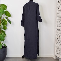 Lång linneklänning med fickor NAVY