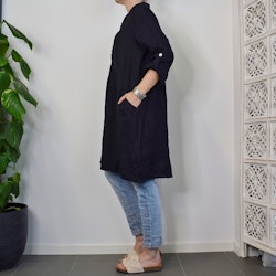 Kort skjortklänning i linne NAVY