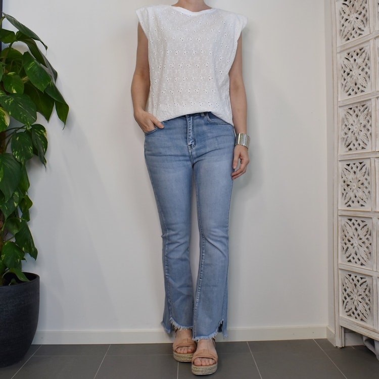 Jeans Flare med fransar LJUS BLÅ - 3D Denim