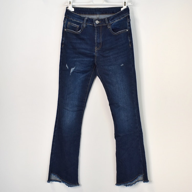 Jeans Shortcut med fransar SLITEN MÖRK BLÅ - 3D Denim