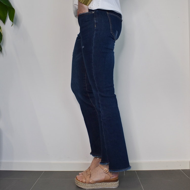 Jeans Shortcut med fransar SLITEN MÖRK BLÅ - 3D Denim