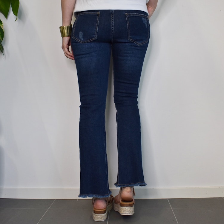 Jeans Shortcut med fransar SLITEN MÖRK BLÅ - 3D Denim