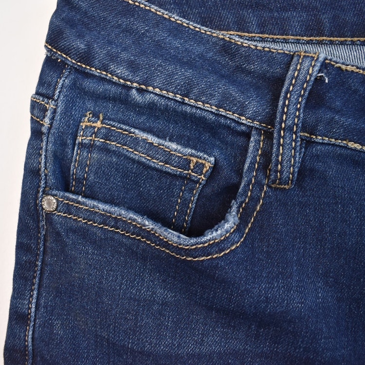 Jeans Shortcut med fransar SLITEN MÖRK BLÅ - 3D Denim