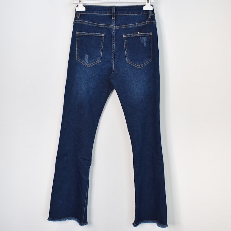 Jeans Shortcut med fransar SLITEN MÖRK BLÅ - 3D Denim